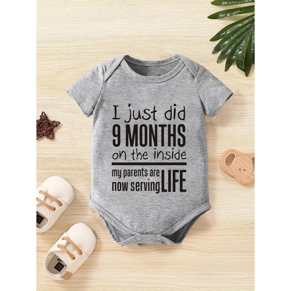 Newborn Infant "9 Months" Romper Short Sleeve Crew Neck Jumpsuit For Babys 0-3 M - Picture 1 of 6